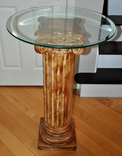 Corinthian ceramic pedestal with glass top