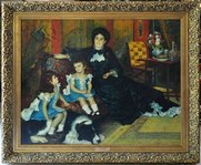 Replica oil on canvas painting Madame Charpentier and Her Children by Renoir in ornate frame