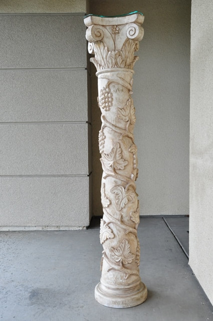 Solid wood Solomonic column with Corinthian capital and grape vine bas ...