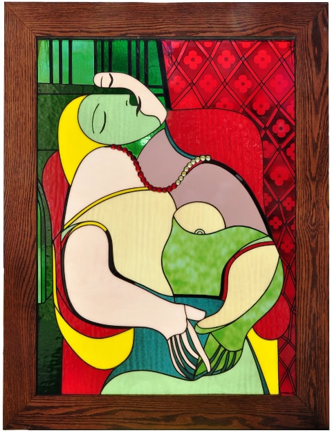 One of a kind stained glass window depicting the famous painting Le Rêve  (The Dream) by Pablo Picasso - Assamika: Arts, crafts, antiques,  collectibles, home decor and more