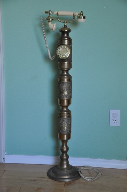 Rare vintage French style telephone with tall brass column stand