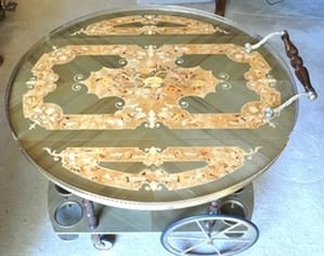 Italian marquetry round tea service cart from Sorrento